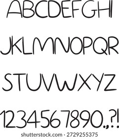 Thin handwriting typography font lettering ABC cartoon vector text