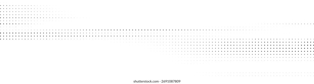 Meio-tom horizontal fino fade, gradiente mínimo pontilhado espalhando-se sobre fundo branco, textura abstrata moderna para layout visual limpo
