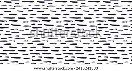 Thin horizontal lines pattern on white background. Hand drawn small black dash seamless texture. Black linear ornament. Memphis style background with brush stripes. Abstract modern vector texture.