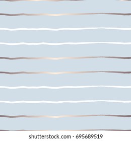 Thin horizontal striped seamless pattern. Pastel light blue background with golden and white stripes. Vector. Artistic backdrop for wallpaper, packaging paper, textile, print, furniture, home decor