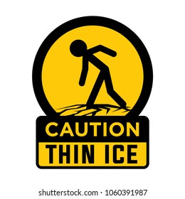 Thin ice warning sign. Vector illustration.