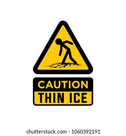 Thin ice warning sign. Vector illustration.