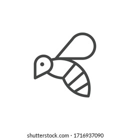 Thin Icon On Insect, Allergen Or Products Containing Honey. Such Line Sign As Flying Bee, Wasp Or Bumblebee. Vector Pictogram For Web And App In Outline Style. 