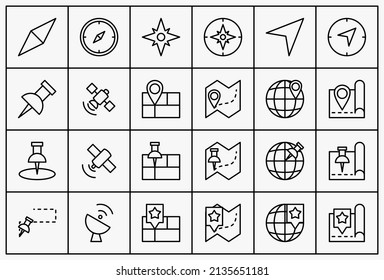 paquete de iconos delgados. un paquete de iconos de mapas finos