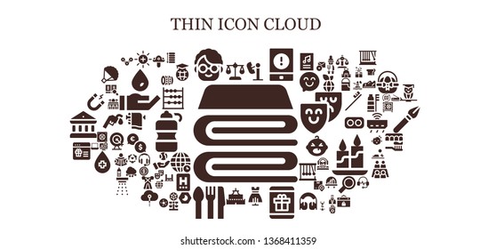 thin icon set. 93 filled thin icons.  Collection Of - Blanket, Balance, Grandmother, Amusement park, Event, Dress, Gift, Castle, Cutlery, Magnet, Mushroom, Spacing, Molecule, Lens
