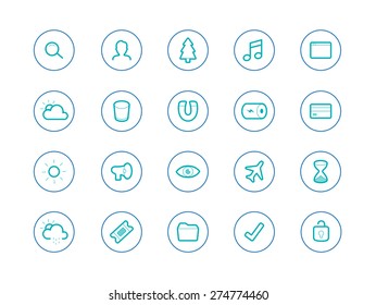 Thin icon set with circle for Web & Mobile #2