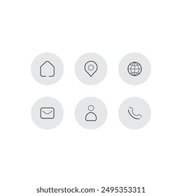 thin icon set, home icon, message, map, profile, phone, globe