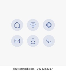 Conjunto de iconos delgados, icono de inicio, mensaje, mapa, perfil, teléfono, globo