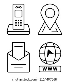 Thin icons for business card. Office phone, marker on the map, email, click to go to website