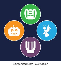 Thin icons set. set of 4 thin filled icons such as backpack, angel, pumpkin haloween