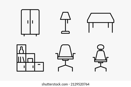 iconos finos. un conjunto de diseños de muebles de salón de iconos delgados