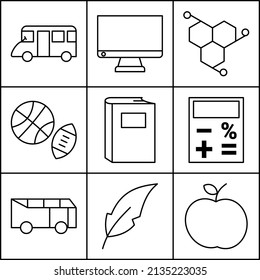 dünne Symbole. Schreibwaren und Schulsymbol