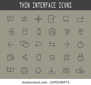 thin interface icons. Outline vector icons for web and mobile. 