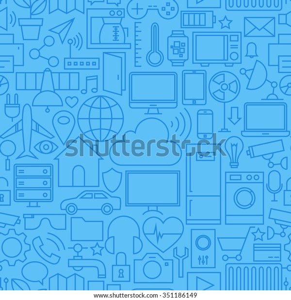 Thin Internet of Things Line\
Seamless Light Blue Pattern. Vector Web Design Seamless Background\
in Trendy Modern Line Style. Technology Smart Home Outline\
Art.