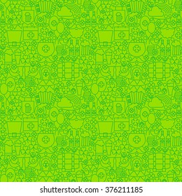 Thin Irish Line Saint Patrick Day Seamless Green Pattern. Vector Design and Tile Background in Trendy Modern Style. Thin Outline Holiday Art.