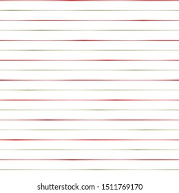 Thin irregular hand drawn red and green stripes. Seamless horizontal geometric vector pattern on white background. Great for Christmas, winter products, fabric, stationery, gift wrap, packaging.