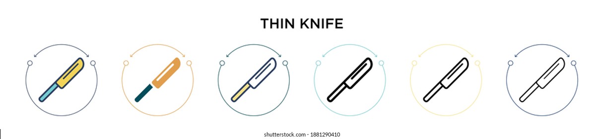 Thin knife icon in filled, thin line, outline and stroke style. Vector illustration of two colored and black thin knife vector icons designs can be used for mobile, ui, web