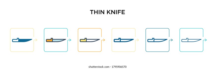 Thin knife vector icon in 6 different modern styles. Black, two colored thin knife icons designed in filled, outline, line and stroke style. Vector illustration can be used for web, mobile, ui