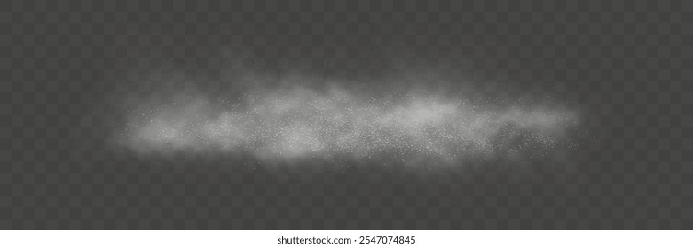  Una fina capa de humo gris con partículas brillantes dispersas sobre un fondo transparente, creando un efecto neblina o neblina atmosférica.