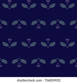 Thin leaves and graceful flowers on a dark blue background
