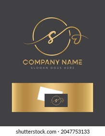 A thin lettered and graceful script letter type S logo and business card template