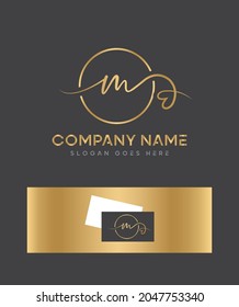 A thin lettered and graceful script letter type M logo and business card template