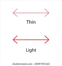 Thin and Light long arrow vector icon. Red horizontal double arrow. Replaceable vector design.