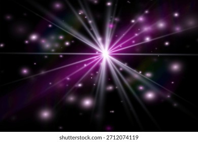 Thin light pink star with a few sharp rays on a black background, featuring soft rainbow flares and subtle glowing effects.