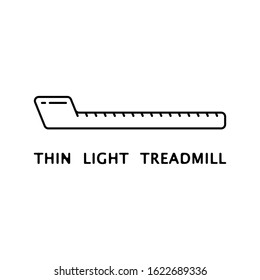 Thin Light Treadmill icon. Linear illustration for modern walking pad. Contour isolated vector image. Compact sports equipment for home, office. Portable training machine without handrails for health