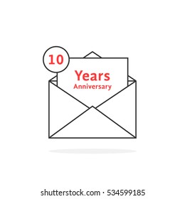 thin line 10 years anniversary logo like open letter. concept of send sms e-mail, feast success, memorable advertisement typography flat style trend modern logotype graphic design on white background
