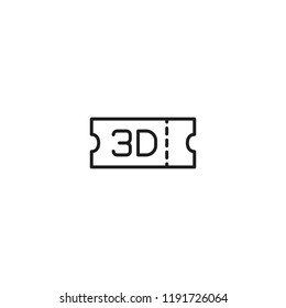 thin line 3d movie ticket icon on white background