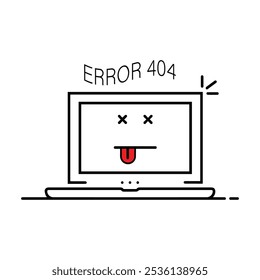 thin line 404 error with dead emoji. concept of page not found or web site under construction or maintenance. linear flat minimal trend modern simple