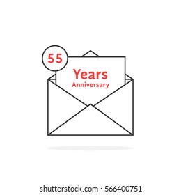 thin line 55 years anniversary logo like open letter. concept of send sms e-mail, feast success, memorable advertisement typography. flat style trend modern logotype graphic design on white background