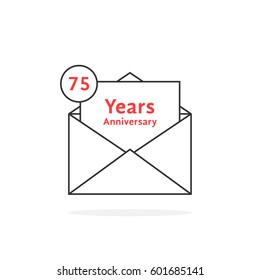 thin line 75 years anniversary logo like open letter. concept of send sms e-mail, feast success, memorable advertisement typography. flat style trend modern logotype graphic design on white background