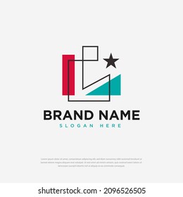 Thin line abstract logo forming letter L colored star icon templates icon design symbol design illustration
