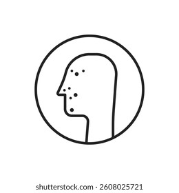 thin line acne skin icon like human head with allergy. simple outline style trend modern dermis pimple logotype graphic design element isolated on white. concept of dermatology skin problem pictogram