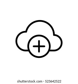 thin line add to cloud icon on white background