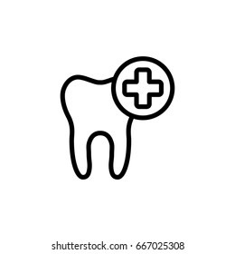 thin line add tooth icon on white background