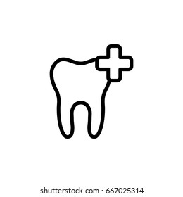 thin line add tooth icon on white background