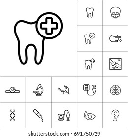 thin line add tooth icon on white background