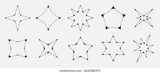 Thin line aesthetic star icon set. Twinkle and bursts forms 