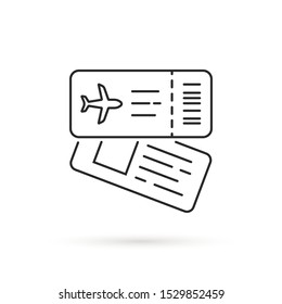 icono de billetes de avión de la línea delgada. diseño de diseño moderno de cartón de embarque logotipo logotipo gráfico trazo de diseño gráfico aislado sobre fondo blanco. concepto de información de vuelo internacional o admisión