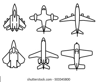 Thin line airplane icons set