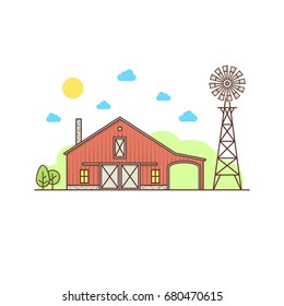 Thin line american farm icon. For web design and application interface, also useful for infographics. Vector illustration.