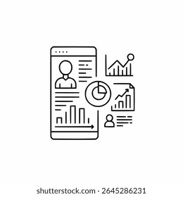 thin line analytics computer monitor icon on white background