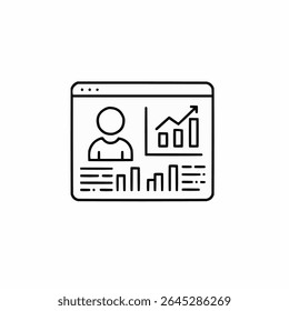 thin line analytics computer monitor icon on white background