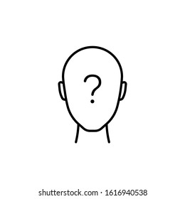 thin line anonymous black icon. concept of unsure man or linear unknown person. simple flat lineart trend modern stroke minimal doubt logotype graphic monoline art design isolated on white background