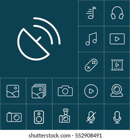 thin line antenna icon on blue background, multimedia icons set