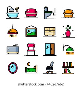 Thin line Apartment icons set, Home interior elements outline logos vector illustration