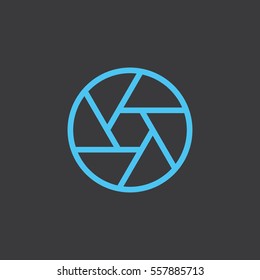 thin line aperture diaphragm blue icon on dark background